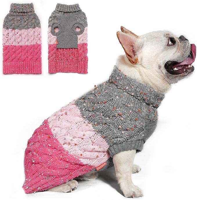 KYEESE Dog Sweater Color Block with Fuzzy Thread Knitted Turtleneck Dog Knitwear with dots in a Variety of Colors for Small Dogs Fall Winter Dogs Clothes, Pink, L