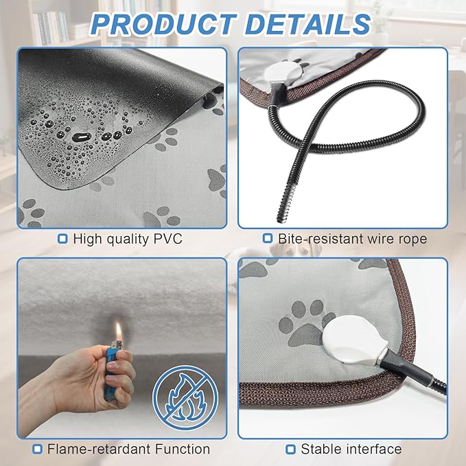 Bestio Cat Heating Pad, 18×18 in Heated Blanket with Intelligent Constant Temperature Switch and Metal Protective Tube, with A Plush Cotton Sleeve-Blue