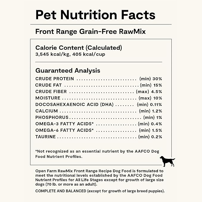 Open Farm, RawMix Grain-Free Dry Dog Food, Protein-Packed Kibble Coated in Bone Broth with Freeze Dried Raw Chunks, Beef Pork & Lamb, Front Range Recipe, 3.5lb Bag