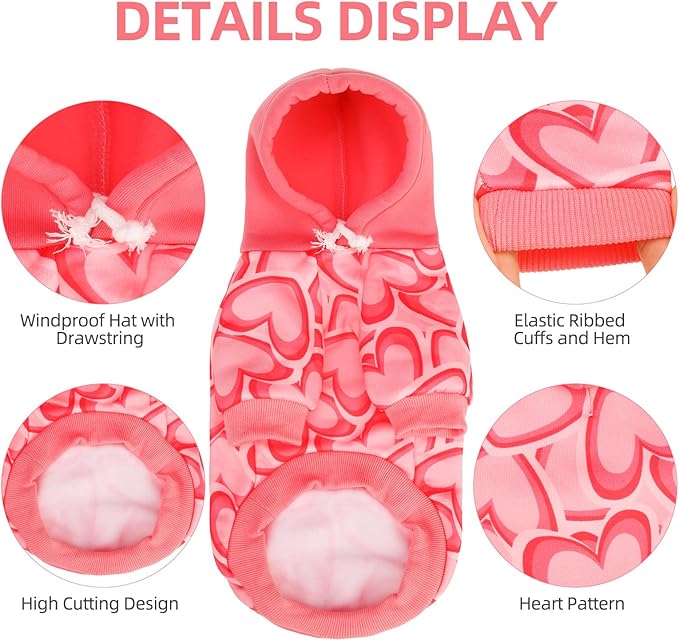 PUPTECK Fall Winter Dog Hoodie Pet Sweatshirt Soft Warm Clothes Fleece Lined with Hat for Small Medium Large Dogs, Pocket Design, Pink S