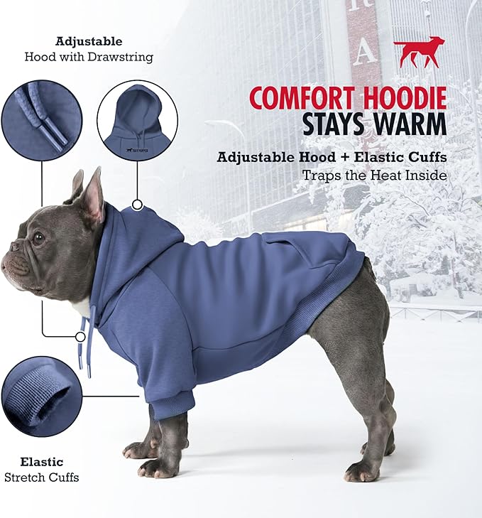 Tuff Pupper Dog Hoodie | Premium Quality 100% Organic Cotton | Ultra Soft Interior for Superior Comfort | Elastic Cuffs & Drawstring for Warmth | Stretch Fit Suitable for All Breeds (Blue, XS)