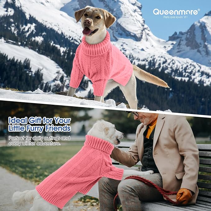 Queenmore XL Dog Sweater,Christmas Dog Sweaters for Extra Large Dogs Girl Boy,Warm Soft Fall Doggy Pullover Clothes,Turtleneck Knitted Pet Winter Apparel for Golden Retriever,Labrador(Pink,XL)