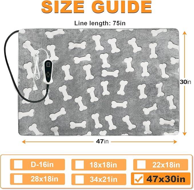 Bestio Extra Large Dog Heating Pad 47×30in Waterproof Heating Dog Bed Smart Constant Temperature Switch and Always On Function, Metal Protection Tube Puppy Bed - Gray