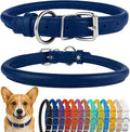 CollarDirect Rolled Leather Dog Collar, Soft Padded Round Puppy Collar, Handmade Genuine Leather Collar Dog Small Large Cat Collars 13 Colors (11-14 Inch, Deep Blue Textured)