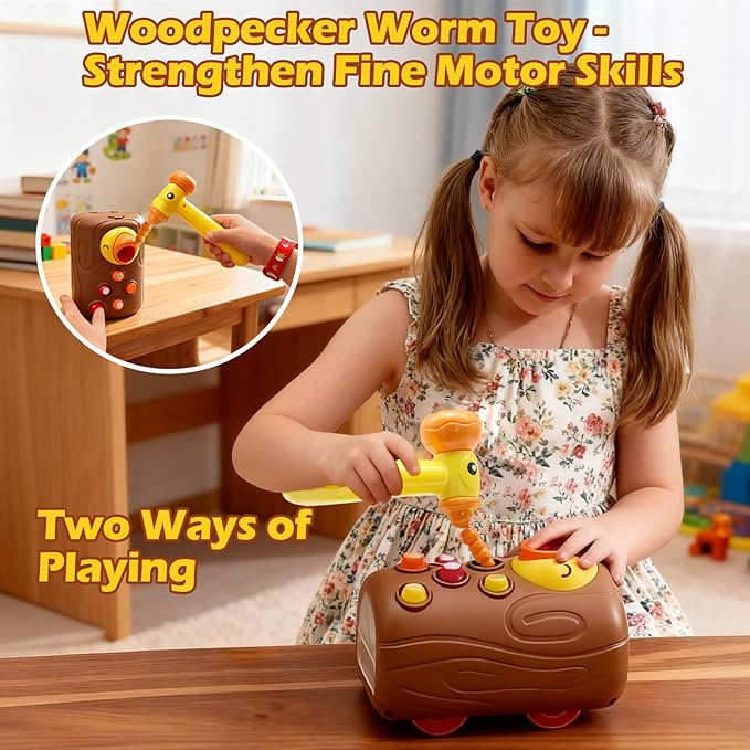 Press and Go Car Toys, Kids Push Car with Whack-A-Mole, Woodpecker Worm, Carrot Harvest Game, Car Racing Toy for Toddler Travel Toys, Baby Learning & Education Train Toys Birthday Boy Girl gift