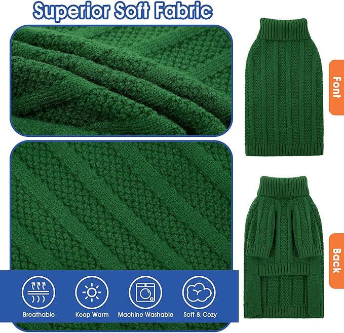 Queenmore Dog Sweater Large Size Dog, Large Dogs Sweater Xmas,Turtleneck Pullover Doggy Sweaters for Dogs Girls Boys,Sweater Pet L,Thanksgiving Knitted Pet Sweater for French Bulldog(Green,L)