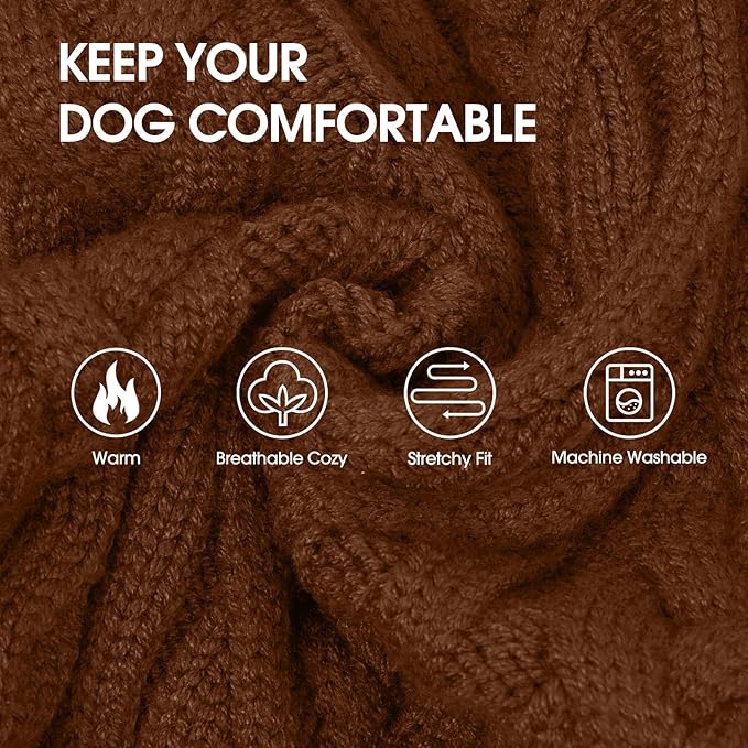 IECOii XL Dog Sweater Dress for Large Dogs Girl, Cable Knit Winter Dress for Female Dogs, Caramel,XLarge, Soft Girl Dog Sweater with Tartan Plaid Skirt Cute Turtleneck Knitwear for Cold Weather