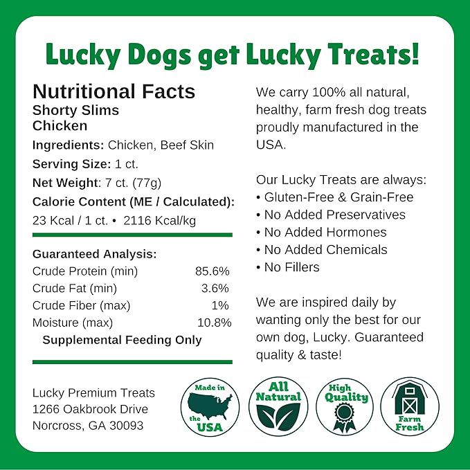 Lucky Premium Treats Lucky Shorty Slims – Chicken Jerky Dog Treats and Crunchy Dog Chew Sticks with Real Chicken for Small to Large Dogs (7 Count)