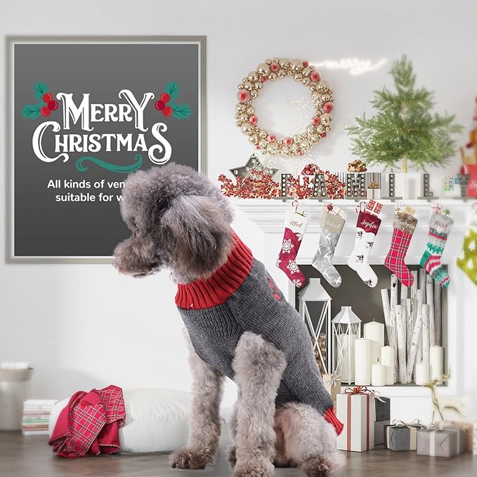 PETCARE Reindeer Christmas Dog Sweater Gray Cat Sweater Vest Cartoon Elk Pet Holiday Dog Clothes Puppy Sweaters for Small Medium Large Dogs Cats Fall Winter Outfits Xmas Dogs Costume,X-Small