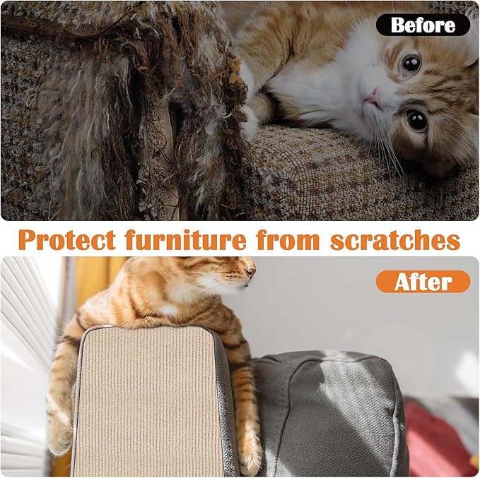 Cat Scratch Furniture Protector - 40" x 17" Trimmable Self-Adhesive Cats Claws Scratch Pads, DIY Cat Climbing Couch Protector for Scratch Post Cat Tree Replacement Indoor (Khaki)