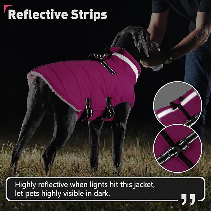 Dogcheer Dog Coat, Waterproof Dog Jacket with Harness, Reflective Adjustable Puppy Winter Coat with Zipper, Christmas Snow Jacket Clothes for Small Medium Large Dogs - Pink 3XL