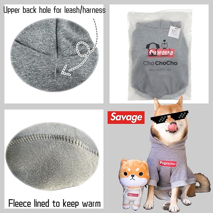 ChoChoCho Pup Dog Hoodie, Cat Hoodies - Stylish Streetwear Sweatshirt, Cotton Pet Clothing for Dog Cat Puppy Small Medium Large (5XL) - Gray