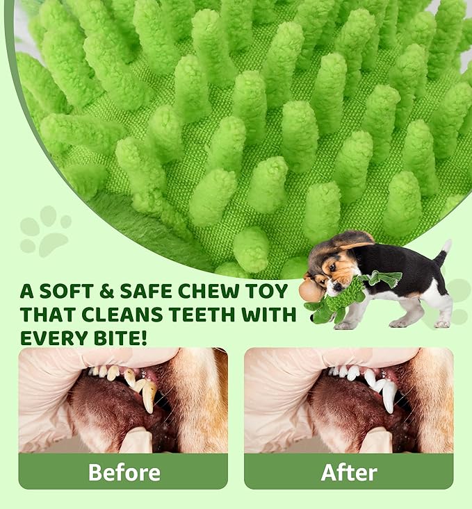 Squeaky Dog Toys - Plush Dog Toys with Soft Durable Fabric for Small Medium Large Breeds, Interactive Tug of War Rope Chew Toys, Teeth Cleaning, Dental Care, and Keep Dogs Busy (Puppy-Green)