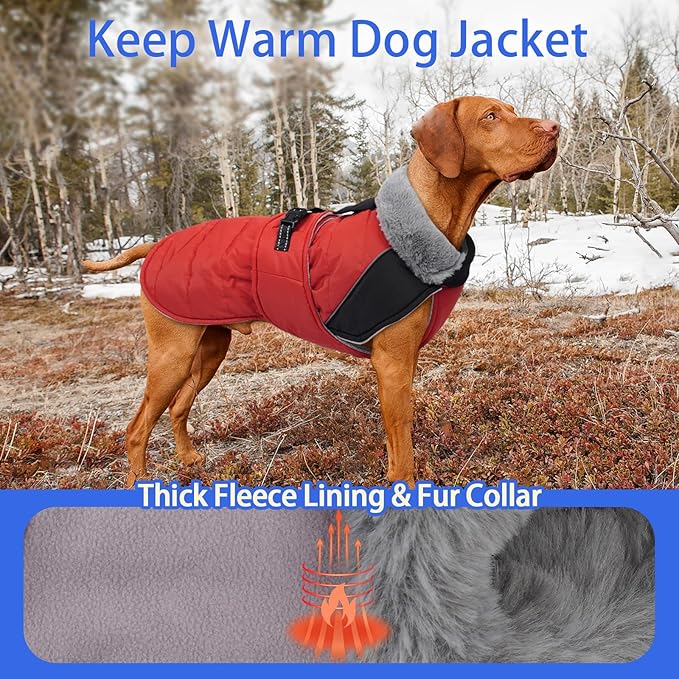MIGOHI Dog Winter Coat - Reflective Medium Dog Snow Jacket with Thick Turtleneck,Windproof Pet Fleece Vest, Cold Weather Coat for Medium Dogs, Snowproof for Hiking,Camping,L,RedBlack