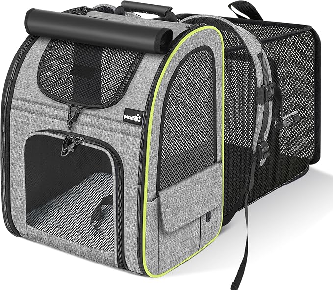 Pecute Pet Carrier Backpack with Shade Cover, Large Cat Carrier Backpack, Expandable Cat Backpack with Breathable Mesh for Medium Large Cats, Small Dogs, Dog Backpack Carrier for Travel Hiking