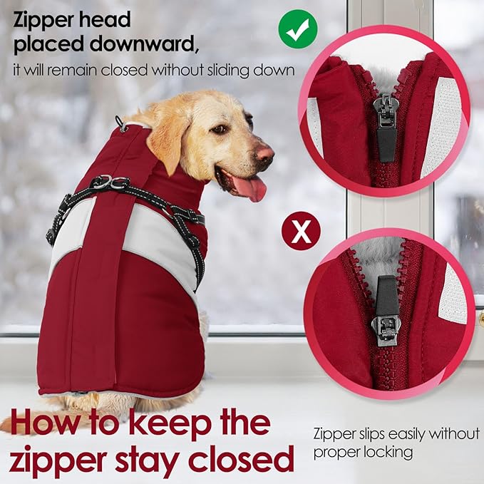 AOFITEE Dog Winter Coat, Dog Coat with Harness Built in, Dogs Jacket for Large Dogs, Reflective Waterproof Pet Puffer Jacket Snowsuit, Warm Fleece Windproof Pet Sweater for Cold Weather, XL