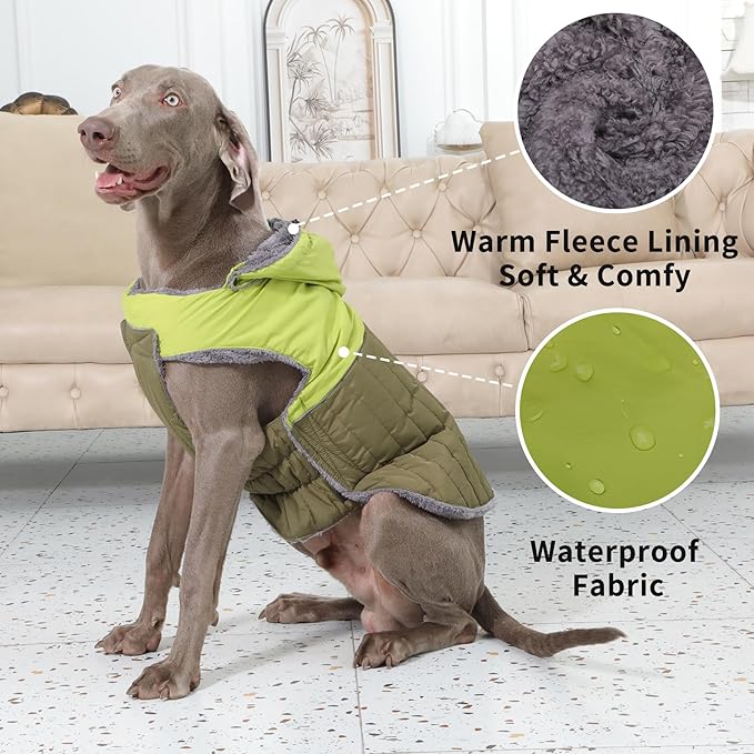 Detachable Hooded Dog Coat with Harness for Small Dogs,Super Warm Fleece Puppy Jacket for Cold Winter Doggie Coats,Green XS