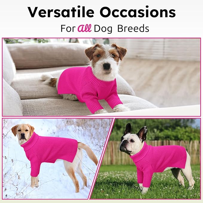 Queenmore Dog Sweaters for Small Dogs Male, Turtleneck Fall Pet Sweaters, Waffle KnitSweater for Doggie, Cat Sweater Puppy Coat, Fuchsia XS