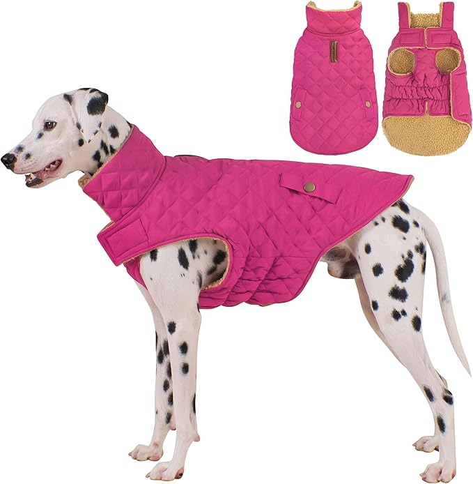 Dog Winter Coat, Waterproof Warm Dog Jackets for Large Dogs Boy, Adjustable Pet Vest Windproof Cold Weather Clothes Dogs Snowsuit with Leash Hole, Rose Red XX-Large