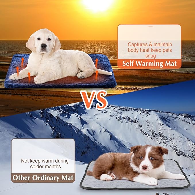 4 Pack Self Heating Cat Pad 16 x 20 Inch Self Warming Cat Bed Non Slip Warm Dog Pad Mat Washable Pet Kennel Crate Bed Mat for Indoor Outdoor Pets(Navy Blue,16 x 20 Inch)