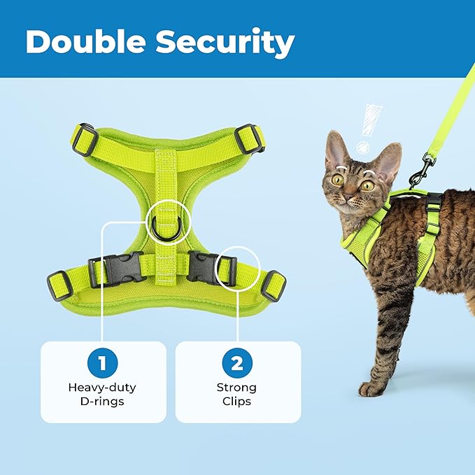 Voyager Escape Proof Cat Harness and Leash Set with Reflective Stitching, Neoprene Handle 5ft - Supports Small, Medium and Large Cats, Kittens for Walking by Best Pet Supplies - Lime, S