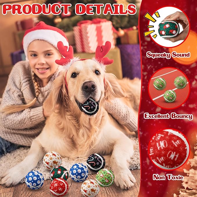 Civaner 36 Pcs Christmas Squeaky Tennis Balls for Dogs 2.5 Inch Bulk Dog Toys Ball for Small Medium Large Dogs Puppy Chew Teething Toy Interactive Training Xmas Gifts Stocking Stuffers (Candy)
