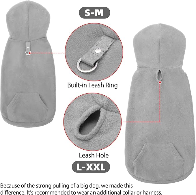 EXPAWLORER Dog Hoodie Fleece Sweater Vest, Hooded Dog Sweatshirt Fall Winter Pet Clothes with Leash Hole, Sleeveless Warm Cozy Puppy Clothing for Cat Small Medium Large Dogs Girl Boy, Grey XXL