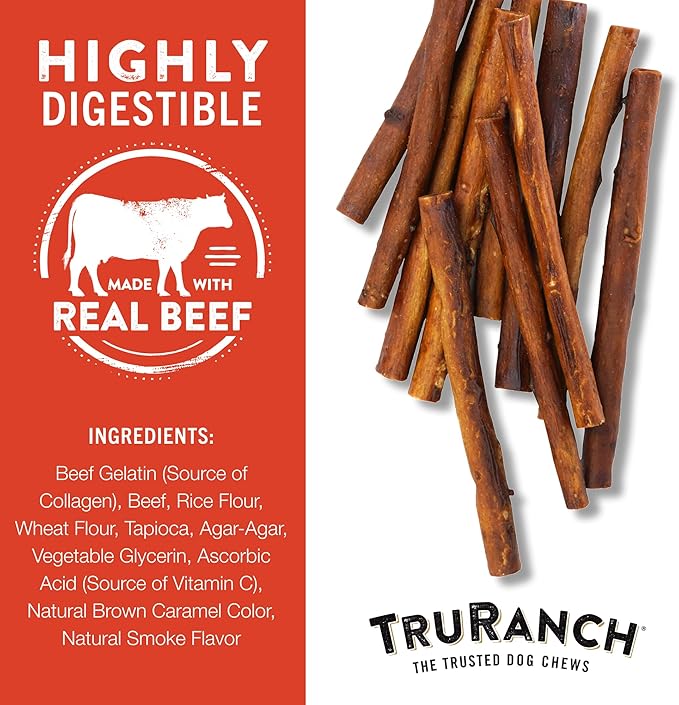 TRURANCH Collagen Sticks - 5" Collagen Sticks for Dogs - Long Lasting Healthy Joint Support Dog Treat - Rawhide Alternative - Skin & Coat Health - Made with Real Beef, 1 Bag, 15 Count