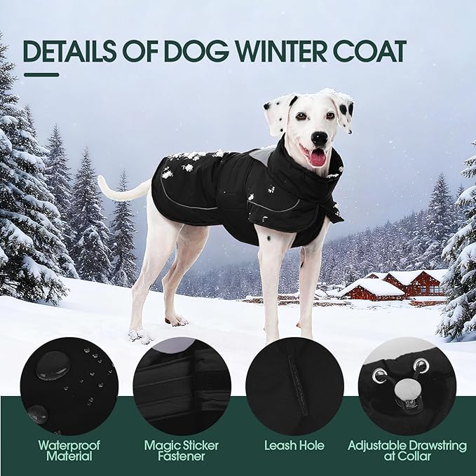 Kuoser Dog Coat, Dog Jackets for Small Dogs, Winter Reflective Puppy Puffer Jacket, Waterproof Dogs Snowsuit with Fleece Lining, Turtleneck Pet Vest Apparel for Cold Weather