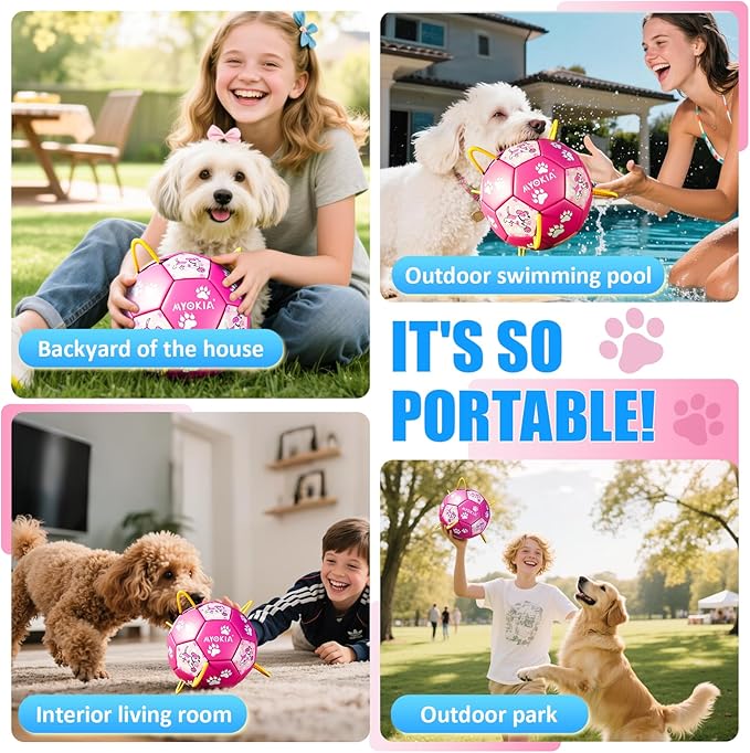 Size 2 Pink Dog Soccer Ball with Straps Durable Training Ball for Pets, Interactive Outdoor Dog Toy for Small to Medium Puppies Essential Pet Supplies