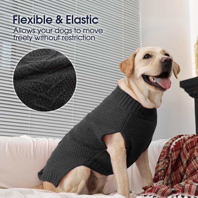 IECOii Dog Sweaters for Large Dogs, XXL Dog Sweater Warm Pullover Vest for Winter, Knitted Sweatshirt for Extra Large Dogs Boy Girl, Labradors, Pitbull Sweaters, Darkgrey - 2XL