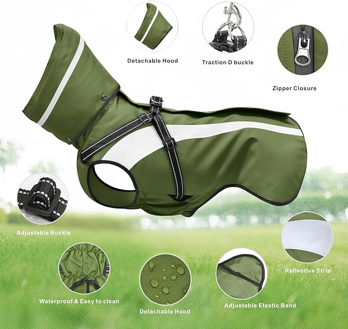 Mosucoirl Dog Raincoat Waterproof Raincoats for Dog Reflective Dogs Rain Jackets with Hood Hoodie Pet Rain Poncho Coat for Small Medium Large Dogs Puppies S-XXL (Green, S)