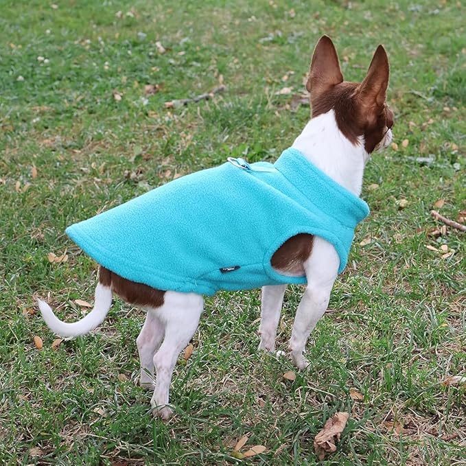 JACKO & CO - Fleece Vest Dog Sweater with Leash Ring - Soft, Warm & Lightweight Pullover Coat for Small & Medium Dogs, Puppies & Cats - Cozy Fall/Winter/Spring Pet Jacket (Turquoise, Small 4-6lbs)