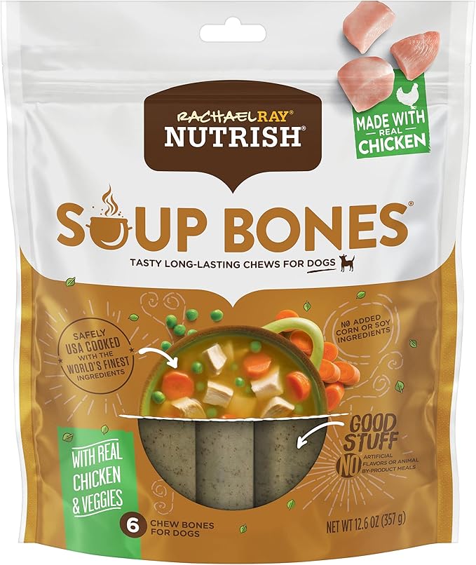 Rachael Ray Nutrish Soup Bones Dog Treats, Chicken & Veggies Flavor, 6 Bones