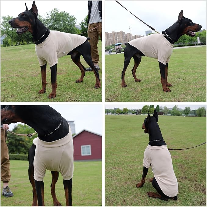 Lovelonglong Ribbed Dog T-Shirt Cotton Knitted Dog Sweaters for All Season Pet T-Shirts for Large Medium Small Dogs Beige S