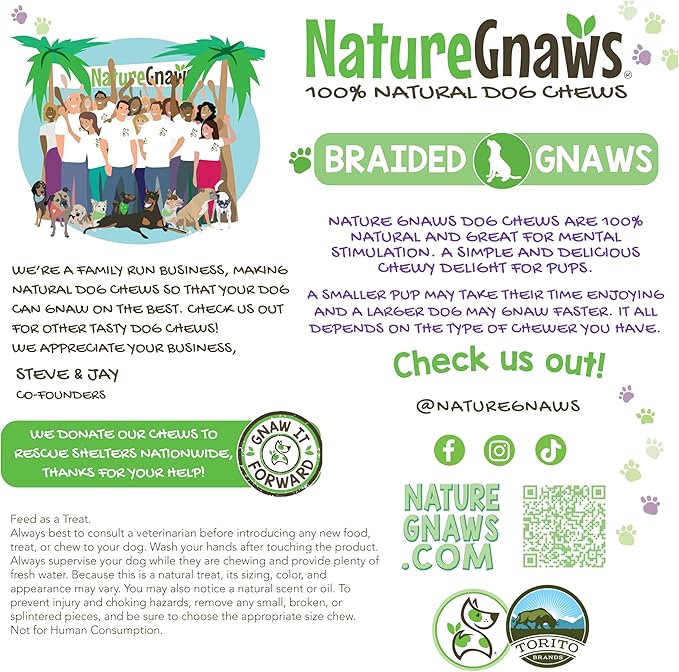 Nature Gnaws Braided Gnaws for Dogs 5-6" (12 Count) - Long Lasting for Small and Medium Dogs - Natural Beef Bully Stick Combo Braids - Rawhide Free
