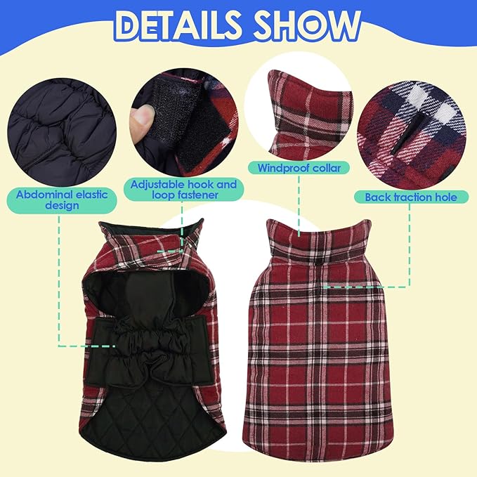 MIGOHI Dog Jackets for Winter, Windproof Waterproof Reversible British Style Plaid Warm Coat for Small Medium Large Dogs, Red, L