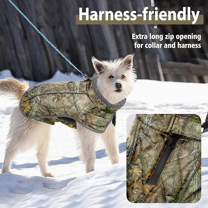 Fragralley Dog Coat Medium, Waterproof Dog Jacket with Warm Fleece Lining, Adjustable Reflective Dogs Winter Coat, Turtleneck Pet Coats for Cold Weather (Reed Camouflage M)