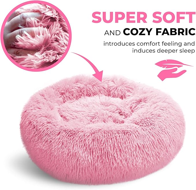 Whiskers & Friends Cat Beds for Indoor Cats Washable, Orthopedic Soft Fluffy Round Calming Pet Bed for Small to Large Kitty Kittens & Dogs, Small Dog Beds & Furniture