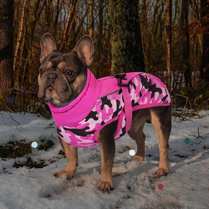 IECOii Extra Warm Reflective Adjustable Dog Jacket - Fleece Turtleneck Winter Coat for Cold Weather - Soft Coat for Small, Medium, Extra Large Dogs