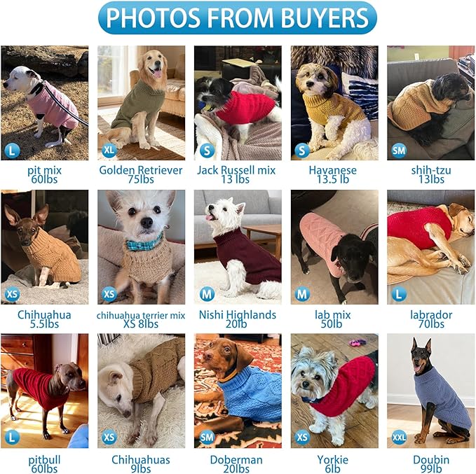 Mihachi Turtleneck Dog Sweater - Winter Coat Apparel Classic Cable Knit Clothes with Leash Hole for Cold Weather, Ideal Gift for Pet in New Year Light Purple L
