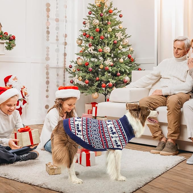 SCENEREAL Turtleneck Dog Sweater for Small Medium Large Dogs Girls Boys, Knit Pet Pullover Puppy Clothes Cold Weather Coats, Holiday Outfits Sweatshirt for Christmas, Navy L