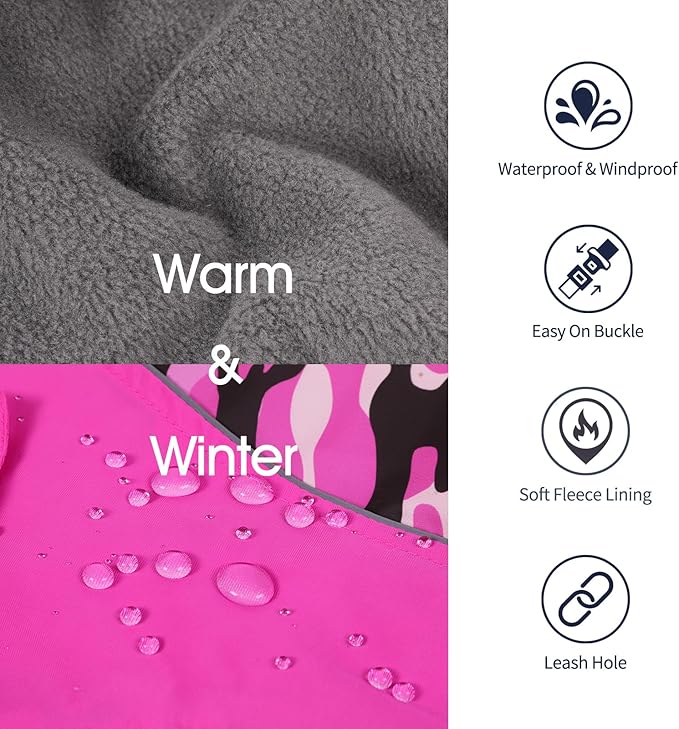 IECOii Extra Warm Reflective Adjustable Dog Jacket with Buckle Fleece Turtleneck for Cold Weather, Soft Winter Coat for Small, Medium, Extra Large Dogs