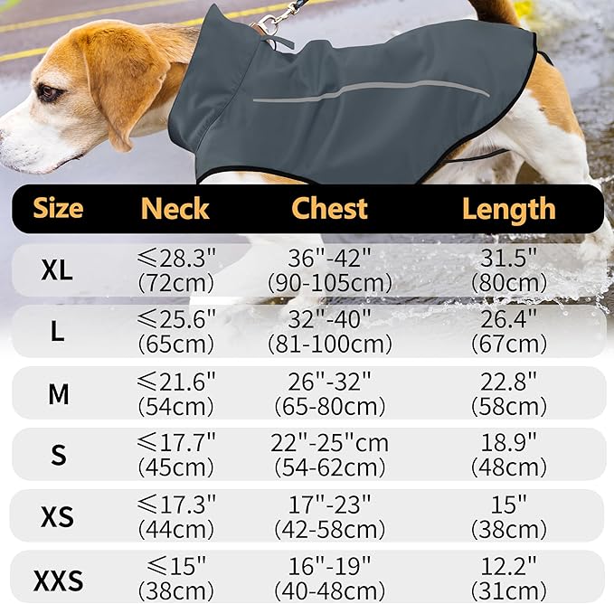 Mile High Life Dog Raincoat, Adjustable Waterproof Reflective Rain Jacket for Small Medium Large Dogs, Lightweight Breathable Pet Rain Coat with Leash Hole(Dark Gray,L Chest 32-40")