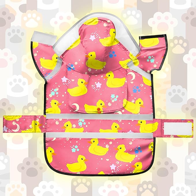 Dog Raincoat, Adjustable Rain Jacket with Hooded Double Layer for Large Medium Small Dogs Puppies, Lightweight Waterproof Rain Coat Poncho with Reflective Stripe Duck Pink,L