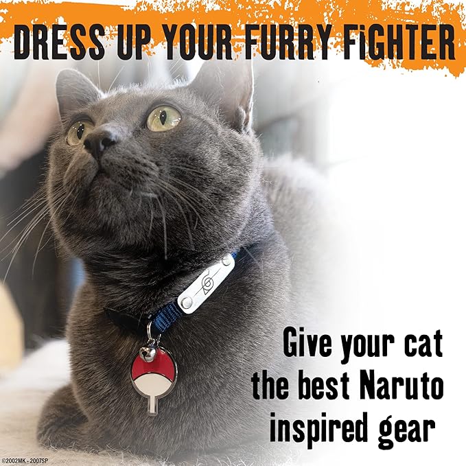 Naruto Breakaway Cat Collars for Girl & Boy Cats | Officially Licensed Naruto Shippuden Hidden Leaf Village Pet Accessories & Gifts, (8.5” to12”) Adjustable Cute Kitten Collar with Bell (Navy, Rogue)
