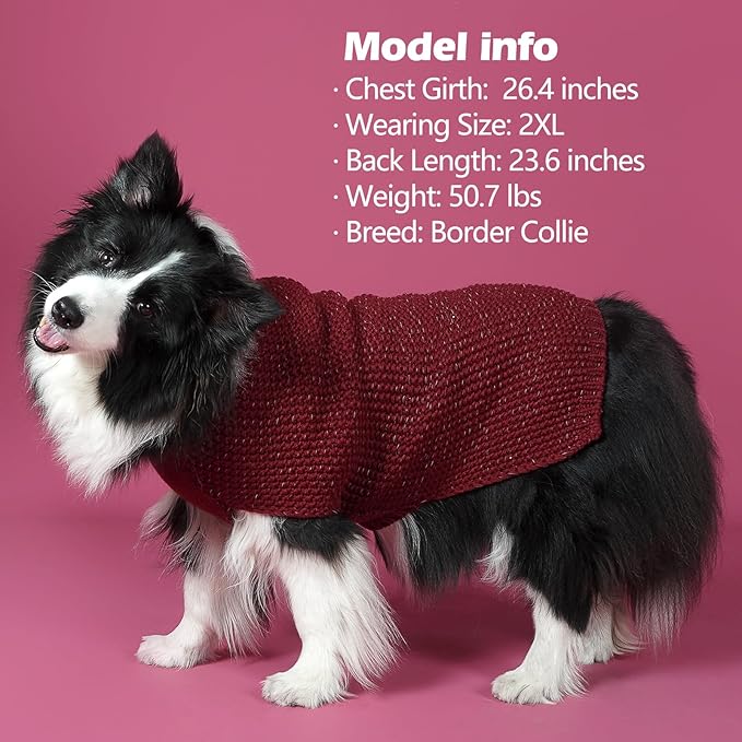 KYEESE Dog Sweater with Leash Hole Warm Pullover with Reflective Yarn for Small and Medium Dogs Male Soft Knit Pullover Boy Dog Coats Cozy Lightweight Thick Sweater,Dark Red,Medium