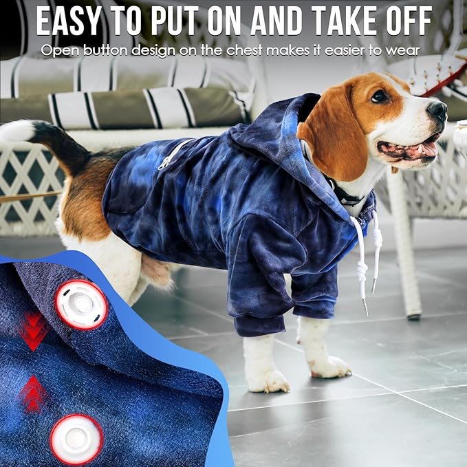 SlowTon Dog Hoodie Tie Dye - Warm Dog Sweater Hoodies with Pocket, Fall Winter Dogs Coat Jacket Pet Outfit Puppy Hooded Sweatshirt Clothes for Small Medium Large Dogs (Blue,L)