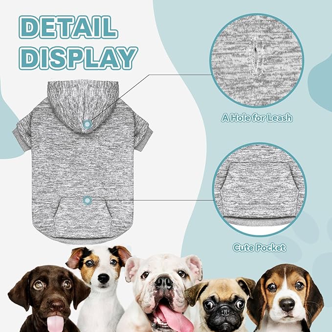 Dog Sweaters for Small Dogs Hoodie Fleece Dog Sweater Soft Clothes Sweatshirt with Pocket Hoodie for Small Dogs Puppy(Grey&S)