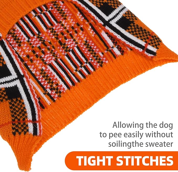 PUPTECK Dog Sweaters for Large Medium Small Dogs - Fall Classic Plaid Style Puppy Holiday Winter Coat Clothes Warm, Reddish Orange, SM